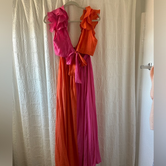 The Bright Path Ruffled Colorblock Maxi Dress (Pink/Orange) - Picture 5 of 5